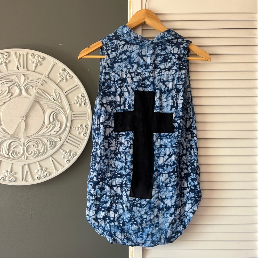 Tie dye button up with sheer cross back